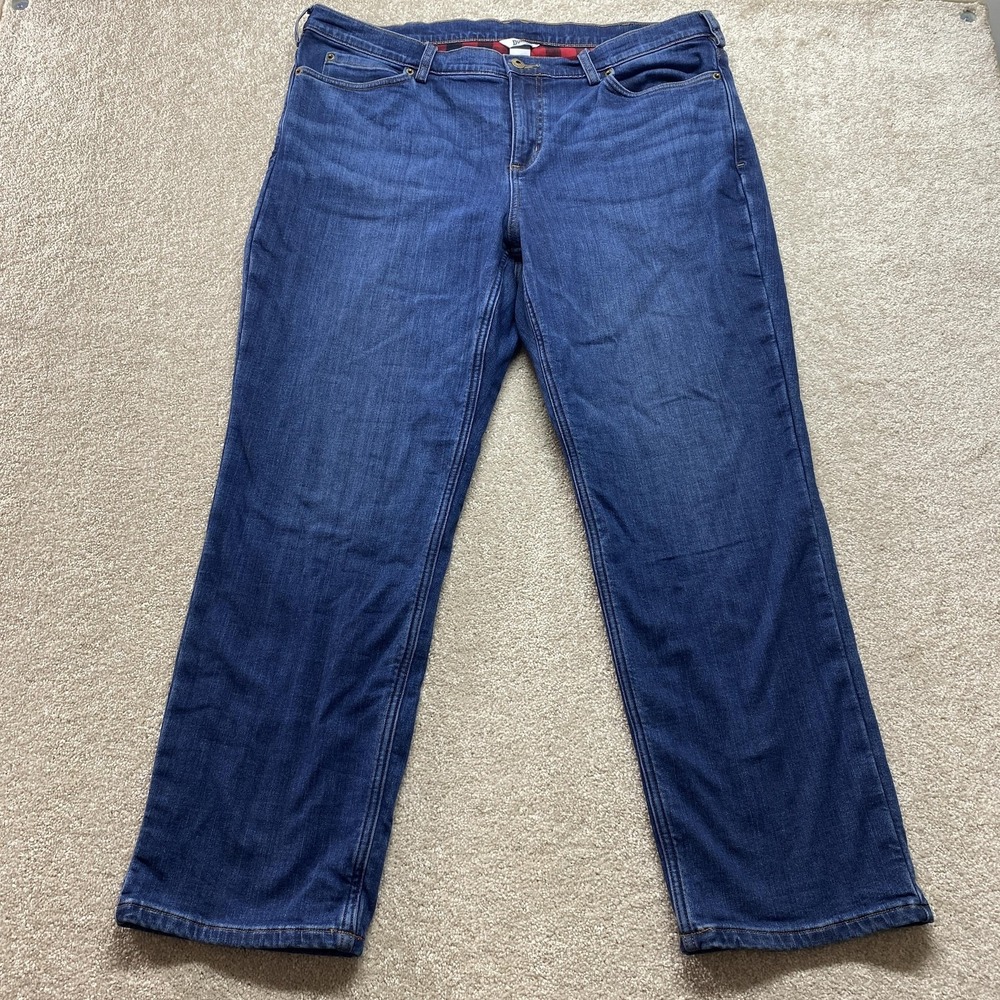 Duluth Trading Jeans Womens 18x29 Blue Flannel Lined Straight Fit‎ Warm Denim